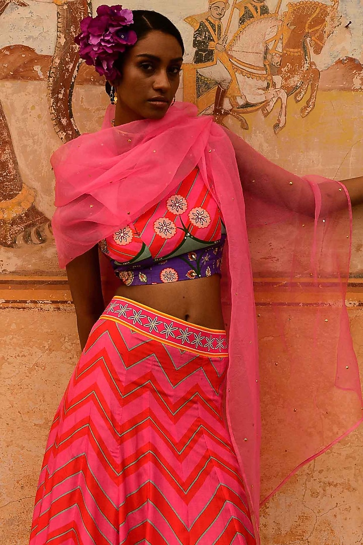 Multi-Colored Silk Printed Wedding Lehenga Set by Swati Vijaivargie at Pernia's Pop Up Shop