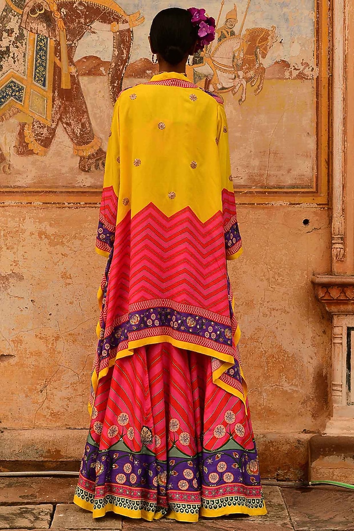 Multi-Colored Silk & Organza Printed Jacket Wedding Lehenga Set by Swati Vijaivargie at Pernia's Pop Up Shop