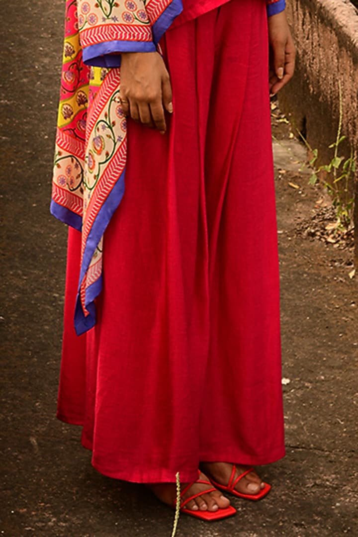 Deep Fuchsia Silk & Linen Satin Pant Set by Swati Vijaivargie at Pernia's Pop Up Shop