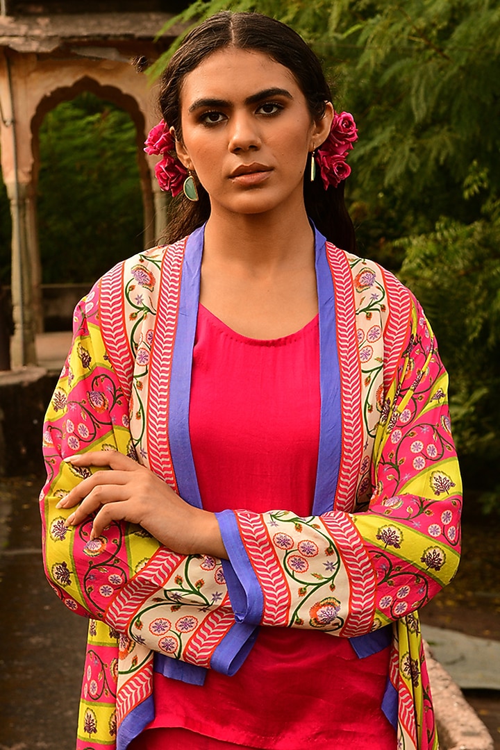 Deep Fuchsia Silk & Linen Satin Pant Set by Swati Vijaivargie at Pernia's Pop Up Shop