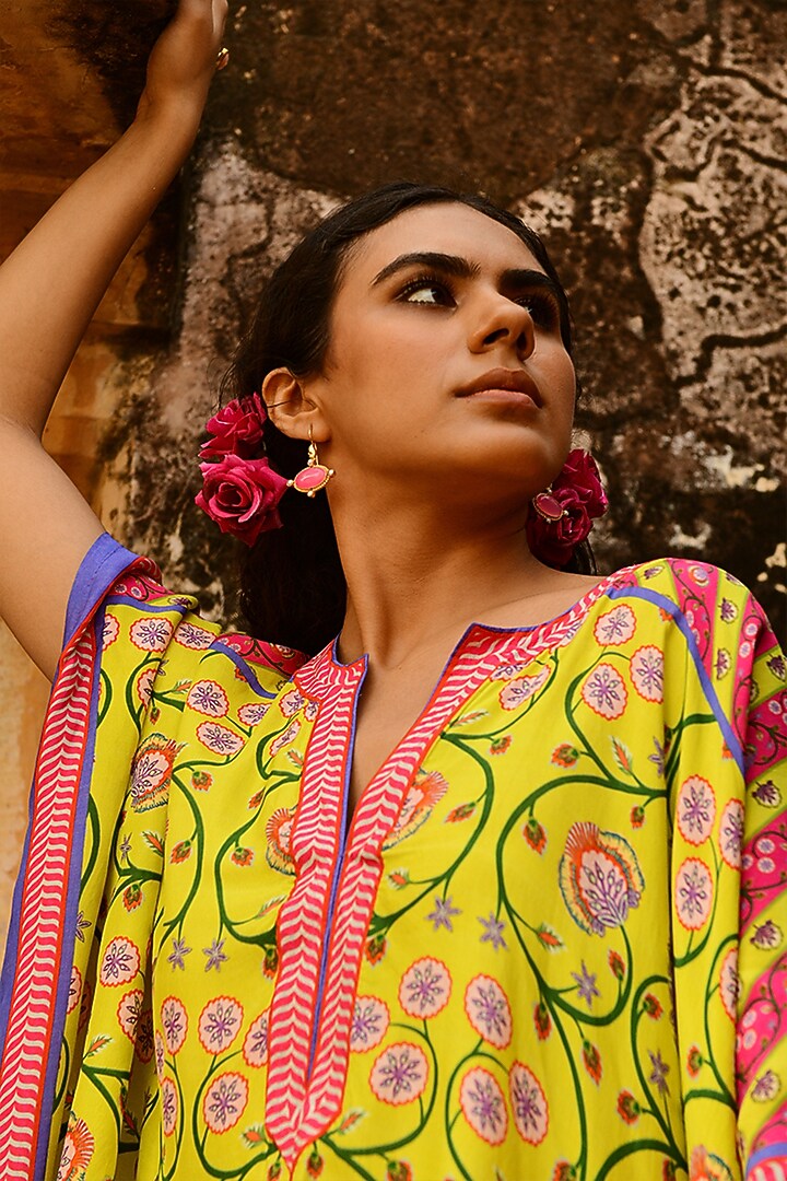 Multi-Colored Silk Printed Kaftan Set by Swati Vijaivargie at Pernia's Pop Up Shop