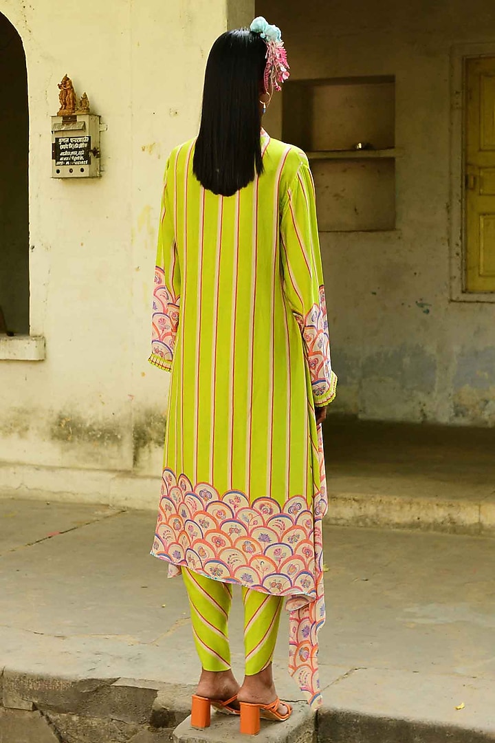 Lime Green Silk Tunic Set by Swati Vijaivargie at Pernia's Pop Up Shop