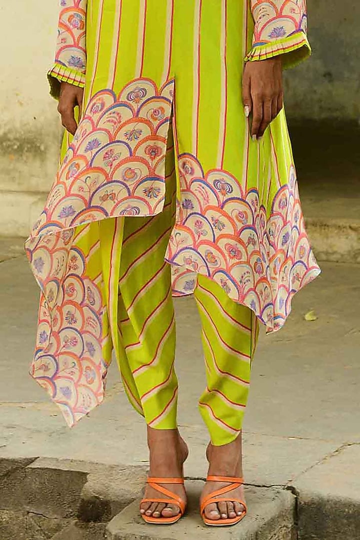 Lime Green Silk Tunic Set by Swati Vijaivargie at Pernia's Pop Up Shop