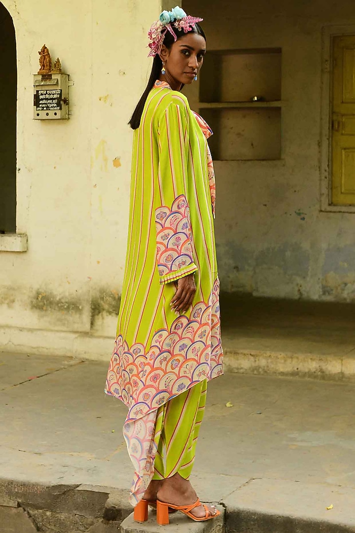 Lime Green Silk Tunic Set by Swati Vijaivargie at Pernia's Pop Up Shop