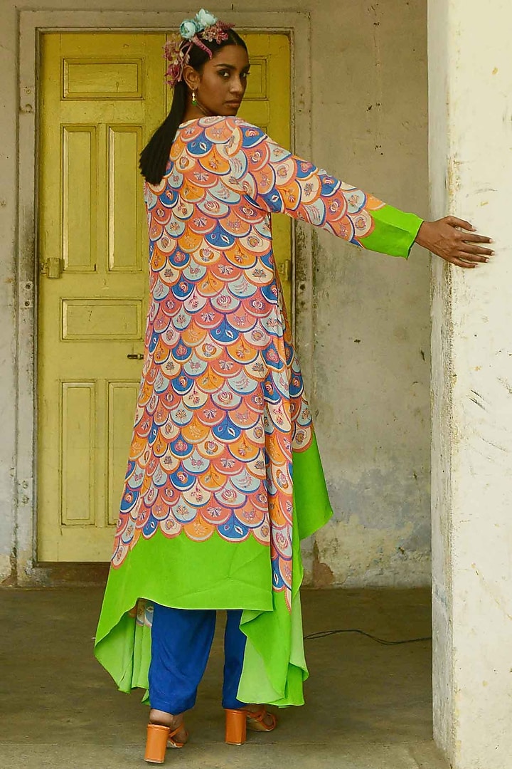 Multi-Colored Silk Printed Asymmetric Tunic Set by Swati Vijaivargie at Pernia's Pop Up Shop