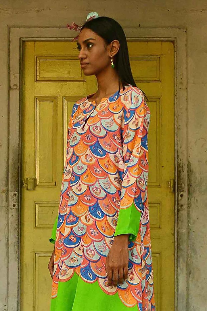 Multi-Colored Silk Printed Asymmetric Tunic Set by Swati Vijaivargie at Pernia's Pop Up Shop