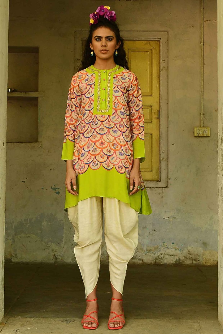 Ivory Silk Dhoti Pant Set by Swati Vijaivargie at Pernia's Pop Up Shop