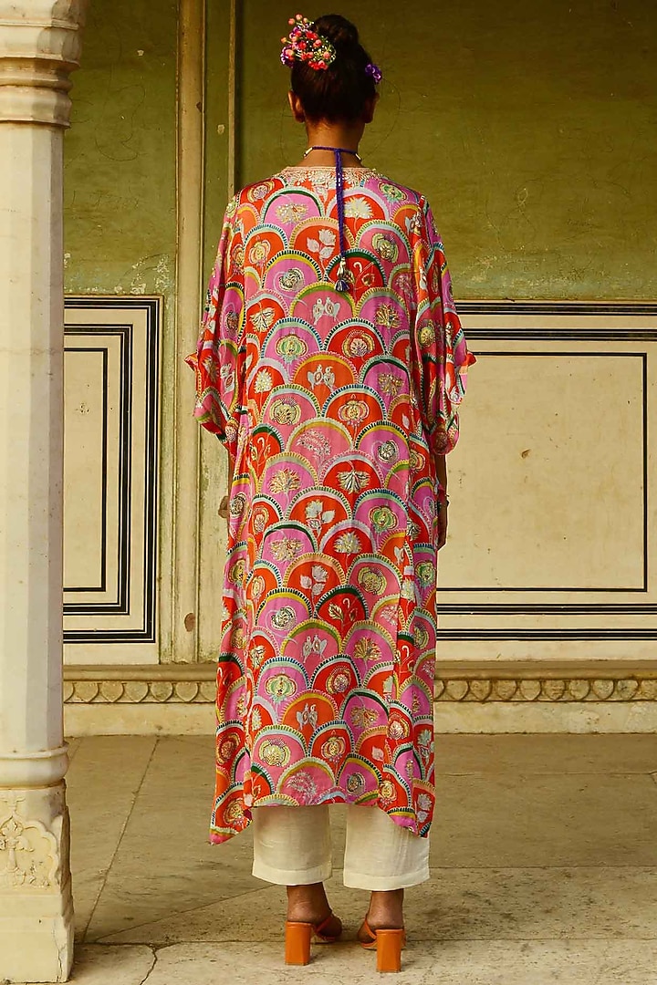 Red Modal Satin Embroidered Kaftan Set by Swati Vijaivargie at Pernia's Pop Up Shop