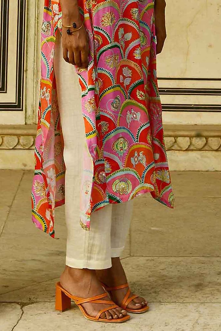 Red Modal Satin Embroidered Kaftan Set by Swati Vijaivargie at Pernia's Pop Up Shop