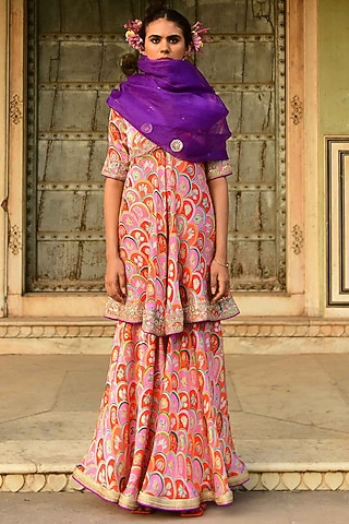 Red Modal Satin Sharara Set by Swati Vijaivargie