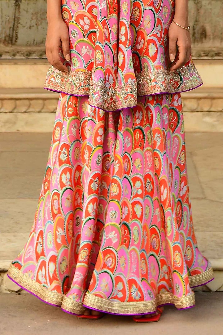 Red Modal Satin Wedding Sharara Set by Swati Vijaivargie at Pernia's Pop Up Shop
