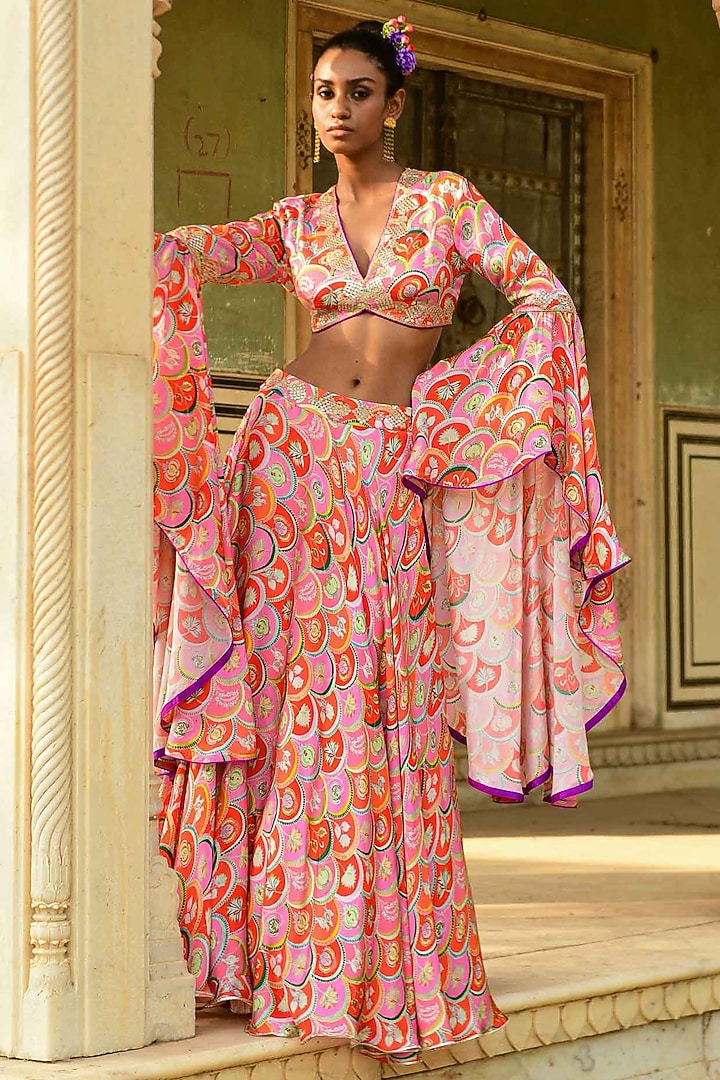 Red Modal Satin Wedding Lehenga Set by Swati Vijaivargie at Pernia's Pop Up Shop