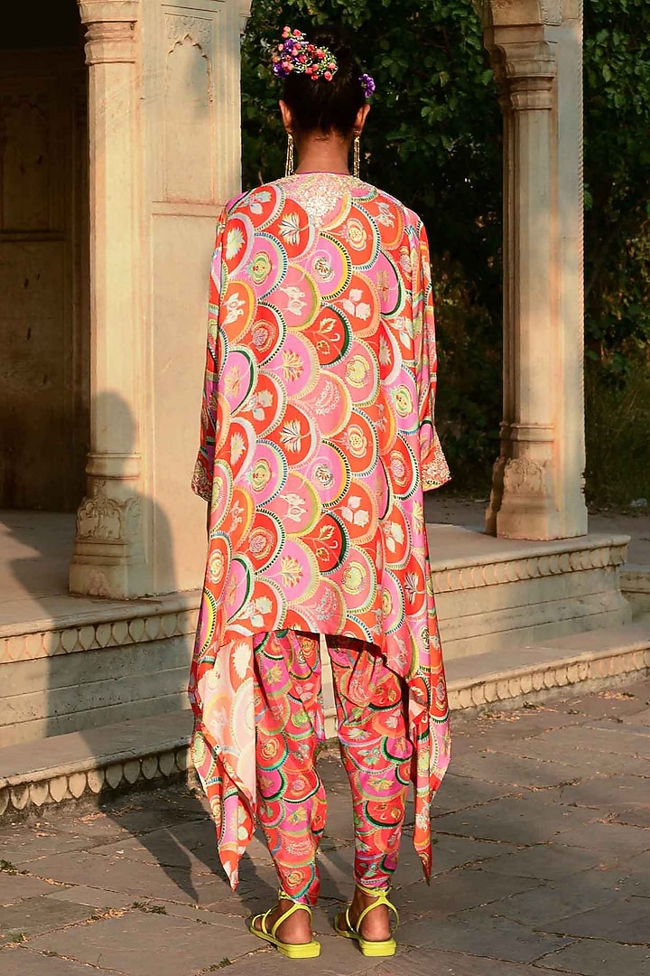 Multi-Colored Silk & Modal Satin Cape Set by Swati Vijaivargie at Pernia's Pop Up Shop