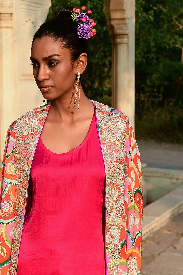Multi-Colored Silk & Modal Satin Cape Set by Swati Vijaivargie at Pernia's Pop Up Shop