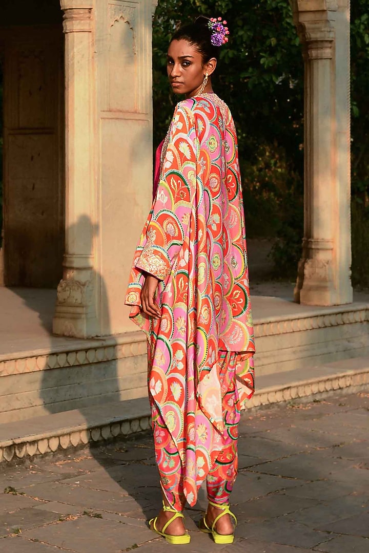 Multi-Colored Silk & Modal Satin Cape Set by Swati Vijaivargie at Pernia's Pop Up Shop