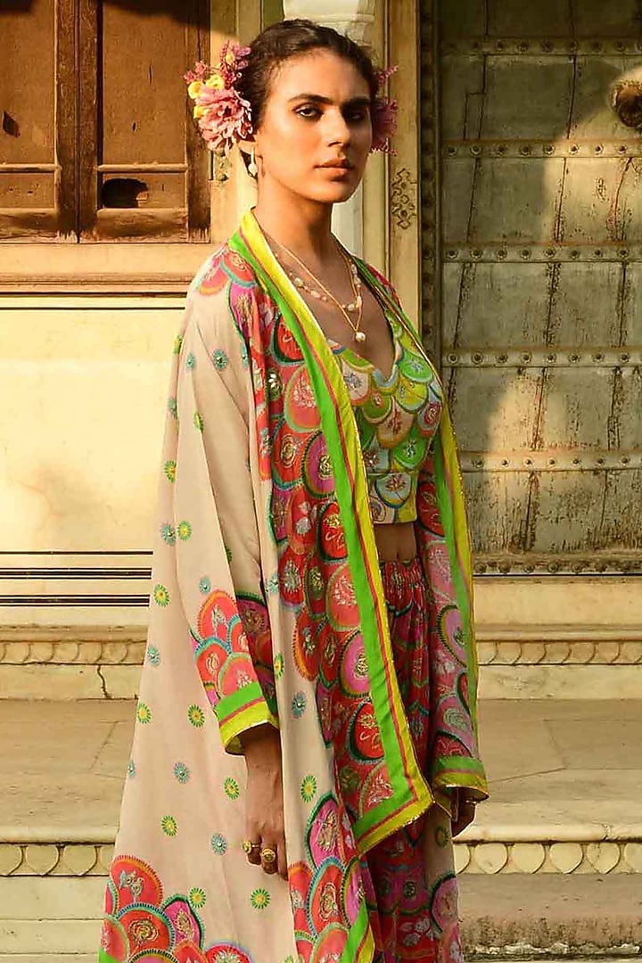 Multi-Colored Silk Wedding Sharara Set by Swati Vijaivargie at Pernia's Pop Up Shop