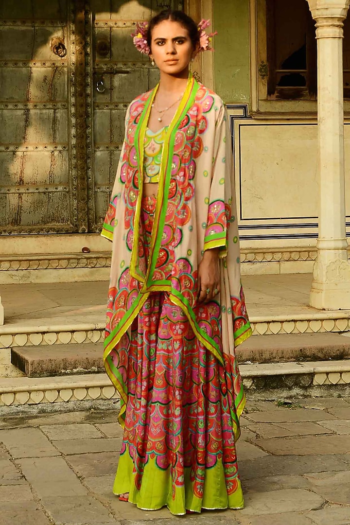 Multi-Colored Silk Wedding Sharara Set by Swati Vijaivargie at Pernia's Pop Up Shop