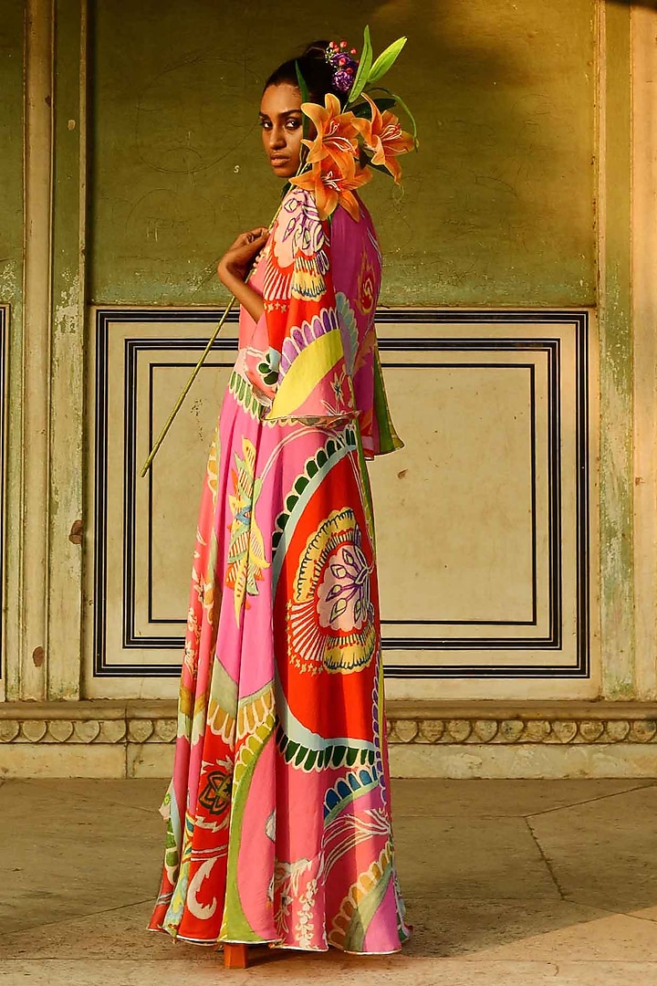 Multi-Colored Silk Embroidered Cape by Swati Vijaivargie at Pernia's Pop Up Shop