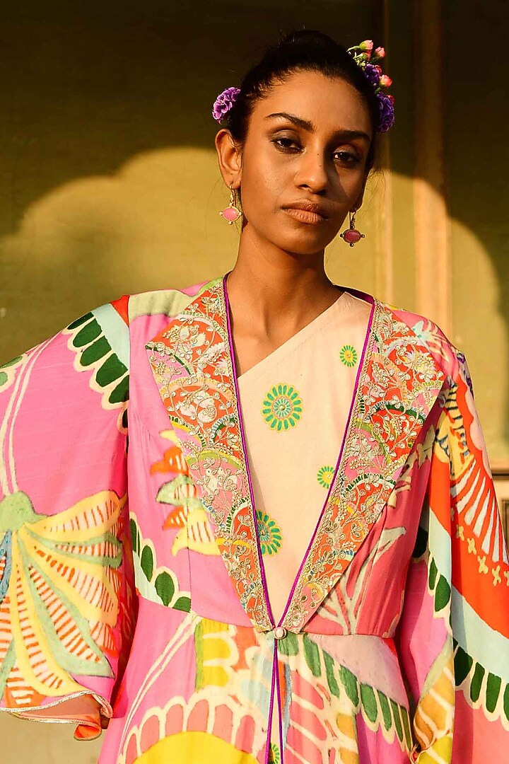 Ivory Silk Embroidered Jacket Cocktail Dress by Swati Vijaivargie at Pernia's Pop Up Shop