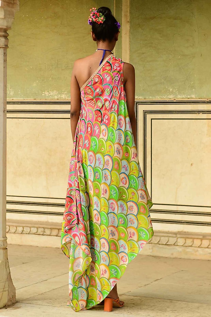 Multi-Colored Silk One-Shoulder Vacation Dress by Swati Vijaivargie at Pernia's Pop Up Shop