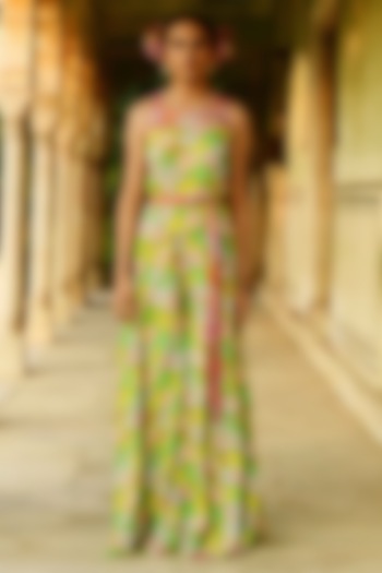 Multi-Colored Silk Jumpsuit With Belt by Swati Vijaivargie