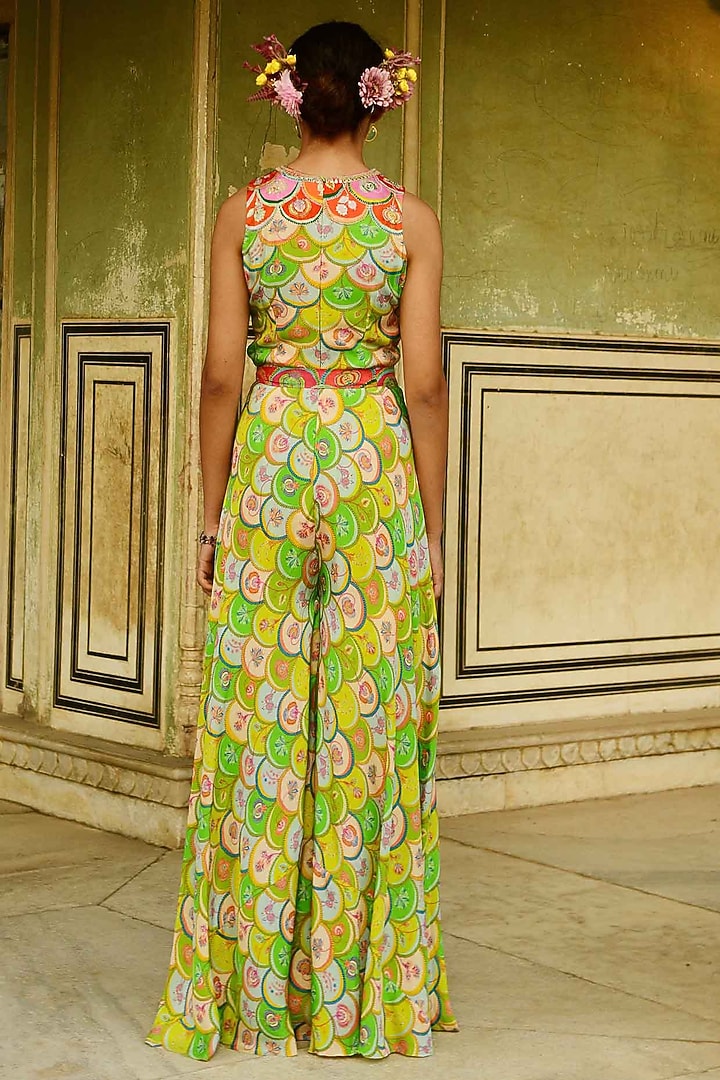 Multi-Colored Silk Jumpsuit With Belt by Swati Vijaivargie at Pernia's Pop Up Shop