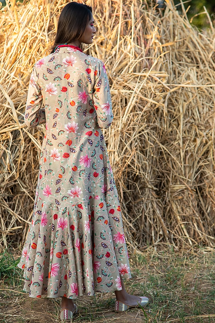 Beige Printed Flared Summer Dress by Swati Vijaivargie at Pernia's Pop Up Shop