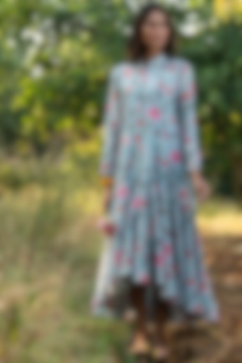 Grey Printed Flared Dress by Swati Vijaivargie