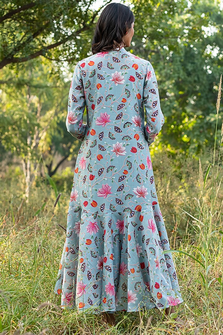 Grey Printed Flared Summer Dress by Swati Vijaivargie at Pernia's Pop Up Shop