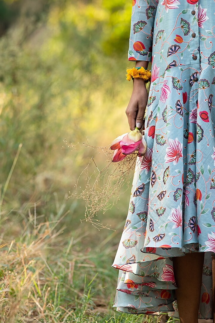 Grey Printed Flared Summer Dress by Swati Vijaivargie at Pernia's Pop Up Shop
