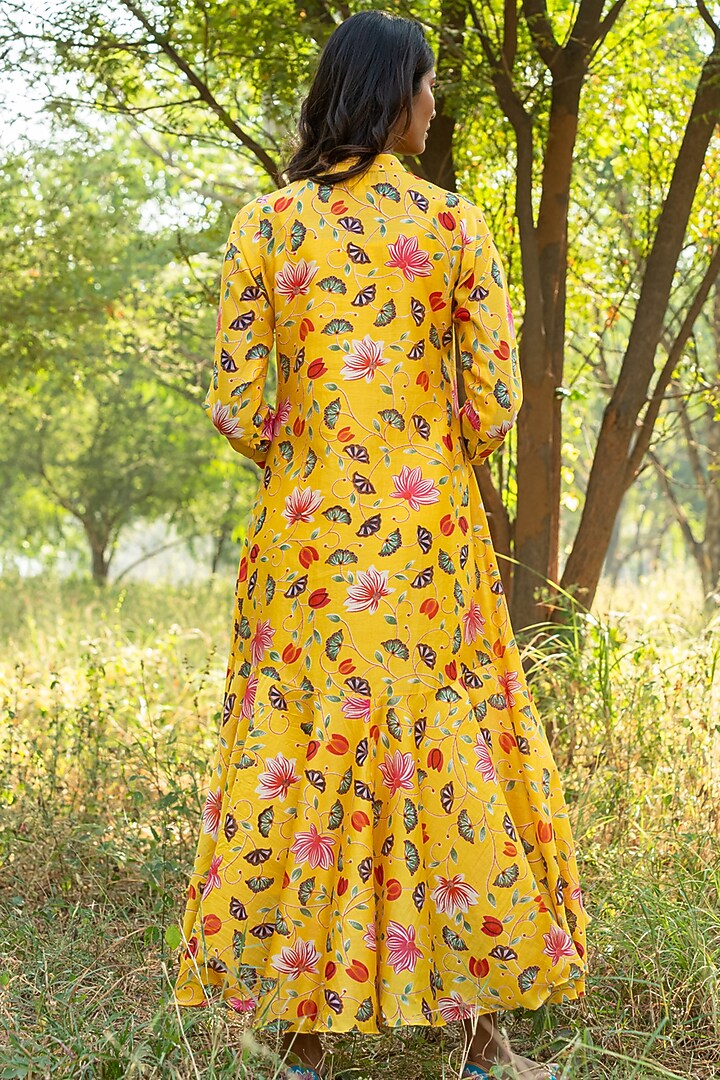 Yellow Printed Flared Summer Dress by Swati Vijaivargie at Pernia's Pop Up Shop