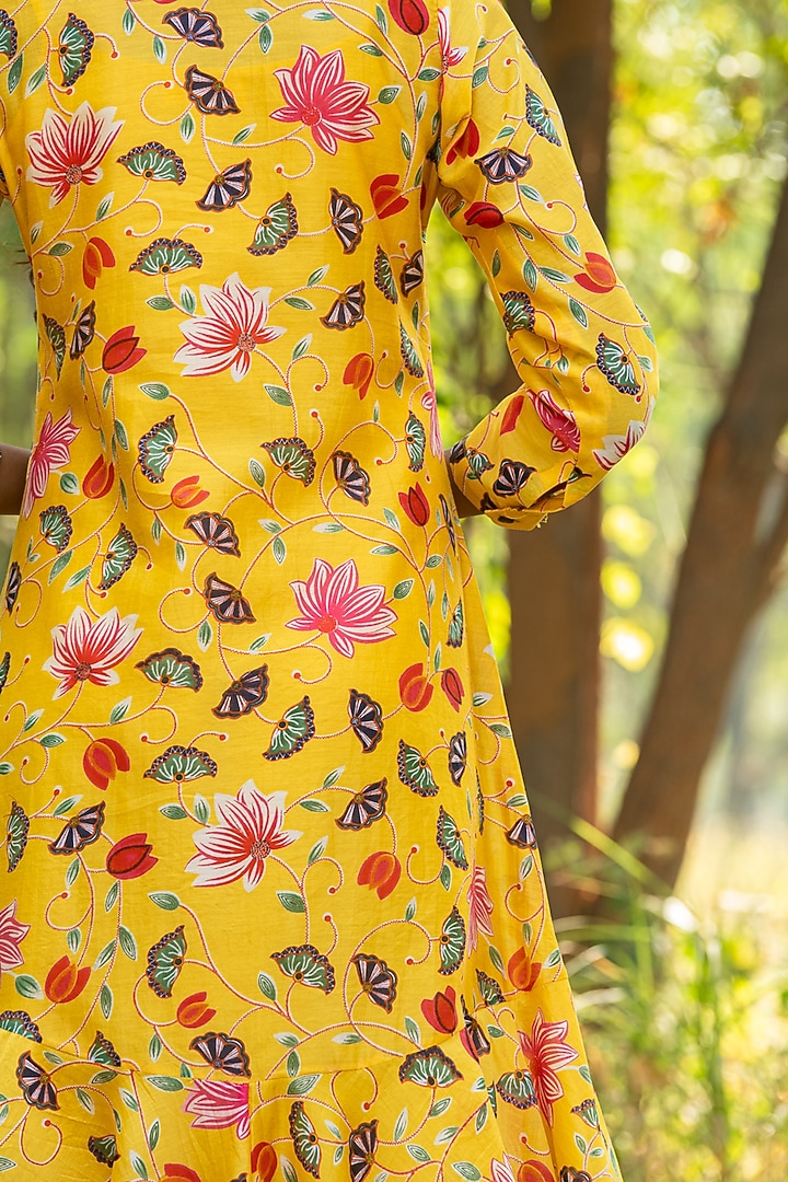 Yellow Printed Flared Summer Dress by Swati Vijaivargie at Pernia's Pop Up Shop