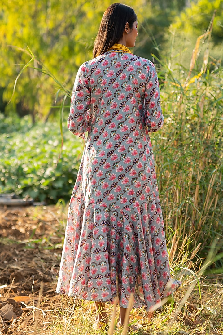 Grey Flared Summer Dress With Print by Swati Vijaivargie at Pernia's Pop Up Shop