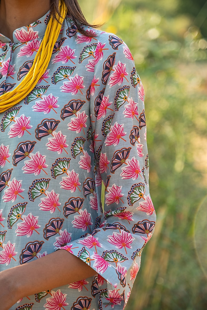 Grey Flared Summer Dress With Print by Swati Vijaivargie at Pernia's Pop Up Shop