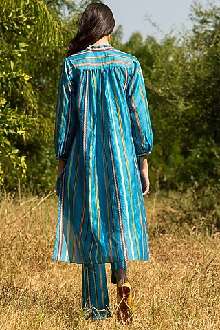 Turquoise Printed Tunic Set by Swati Vijaivargie