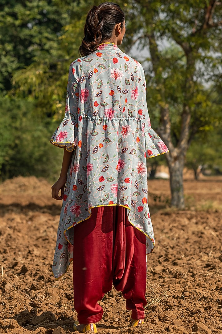 Grey Printed Overlay Jacket Set by Swati Vijaivargie at Pernia's Pop Up Shop