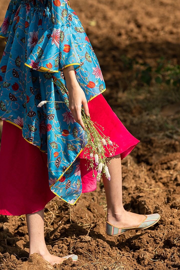 Turquoise Printed Overlay Jacket With Dress by Swati Vijaivargie at Pernia's Pop Up Shop