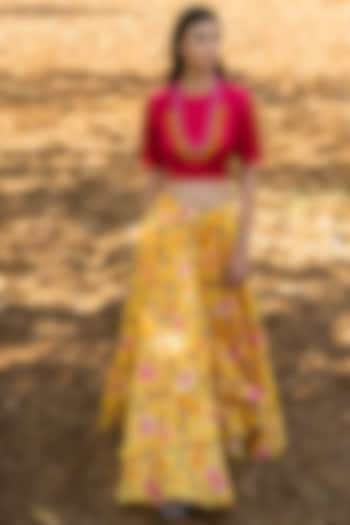 Pink & Yellow Printed Skirt Set by Swati Vijaivargie