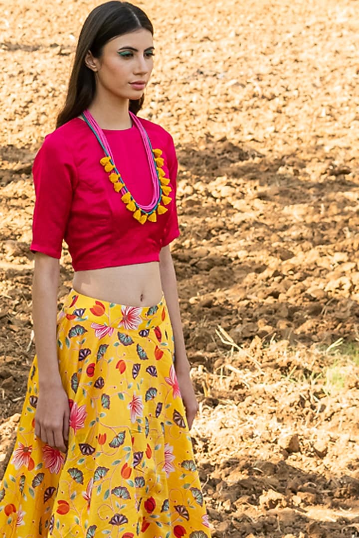 Pink & Yellow Printed Skirt Set by Swati Vijaivargie at Pernia's Pop Up Shop