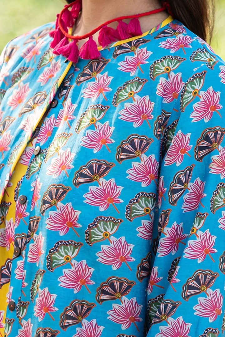 Turquoise Printed Paneled Jacket With Inner by Swati Vijaivargie at Pernia's Pop Up Shop