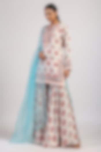 Ivory Satin Flared Wedding Sharara Set by Swati Vijaivargie at Pernia's Pop Up Shop