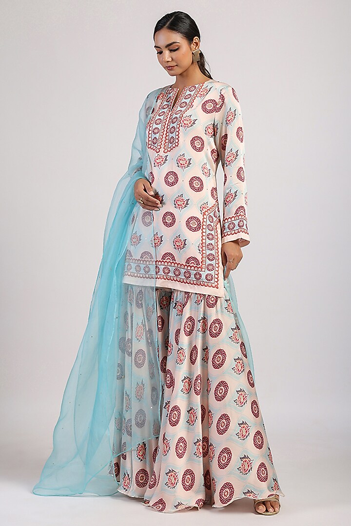 Ivory Satin Flared Wedding Sharara Set by Swati Vijaivargie at Pernia's Pop Up Shop