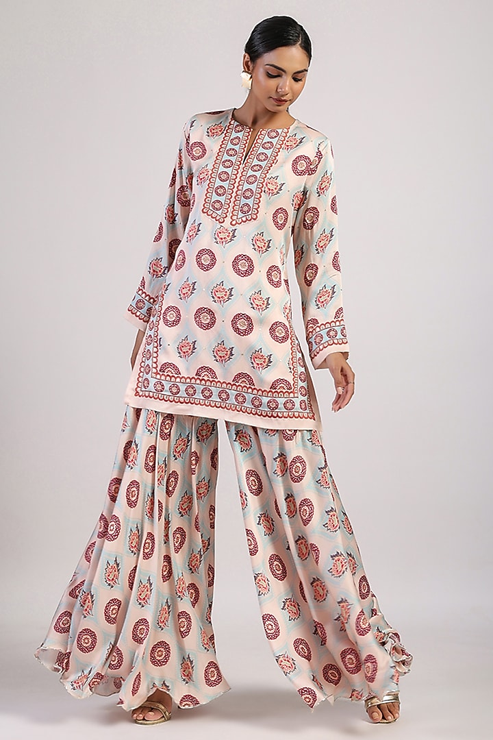 Ivory Satin Flared Wedding Sharara Set by Swati Vijaivargie at Pernia's Pop Up Shop
