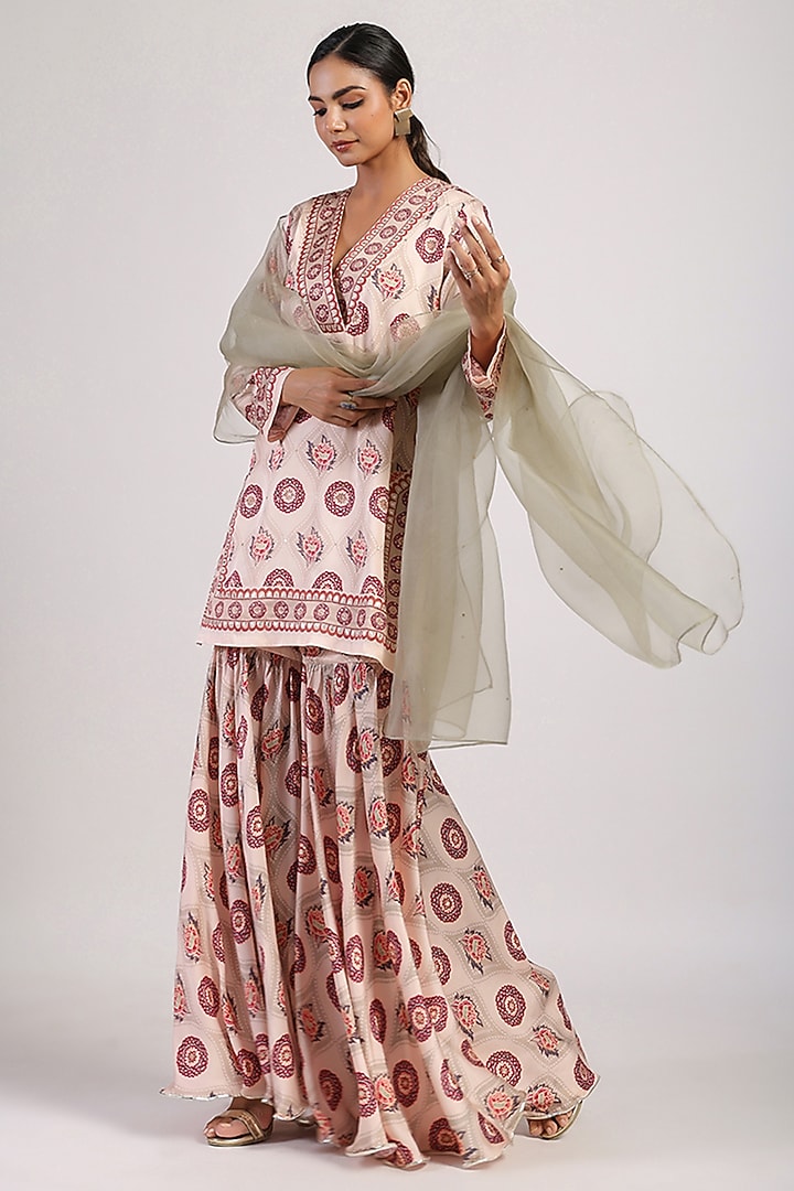 Ivory Satin Flared Wedding Sharara Set by Swati Vijaivargie at Pernia's Pop Up Shop
