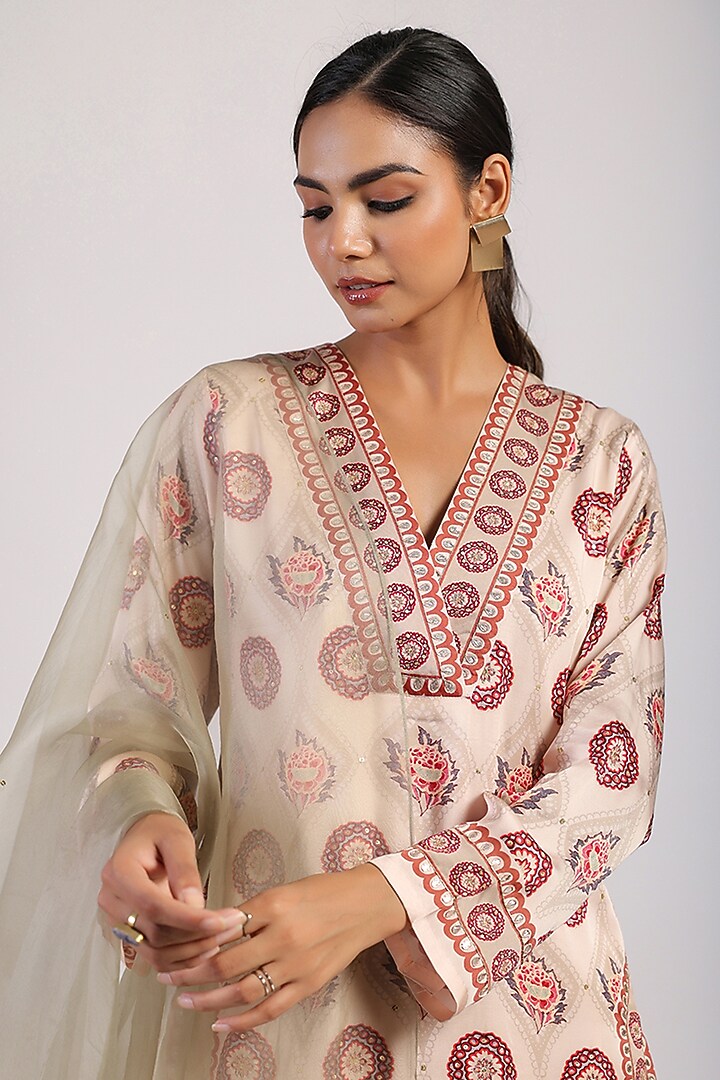 Ivory Satin Flared Wedding Sharara Set by Swati Vijaivargie at Pernia's Pop Up Shop