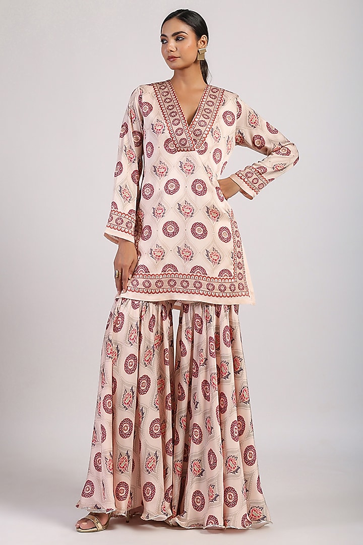 Ivory Satin Flared Wedding Sharara Set by Swati Vijaivargie at Pernia's Pop Up Shop