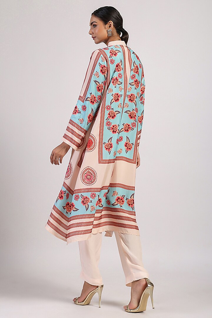 Ivory & Aqua Silk Straight Kurta Set by Swati Vijaivargie at Pernia's Pop Up Shop