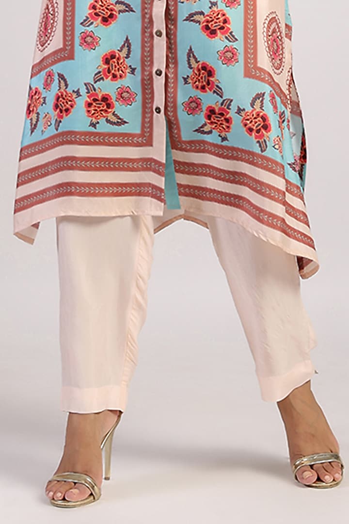 Ivory & Aqua Silk Straight Kurta Set by Swati Vijaivargie at Pernia's Pop Up Shop