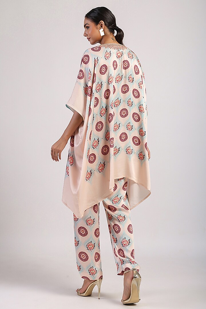 Ivory Satin Hand Embroidered Draped Poncho Set by Swati Vijaivargie at Pernia's Pop Up Shop