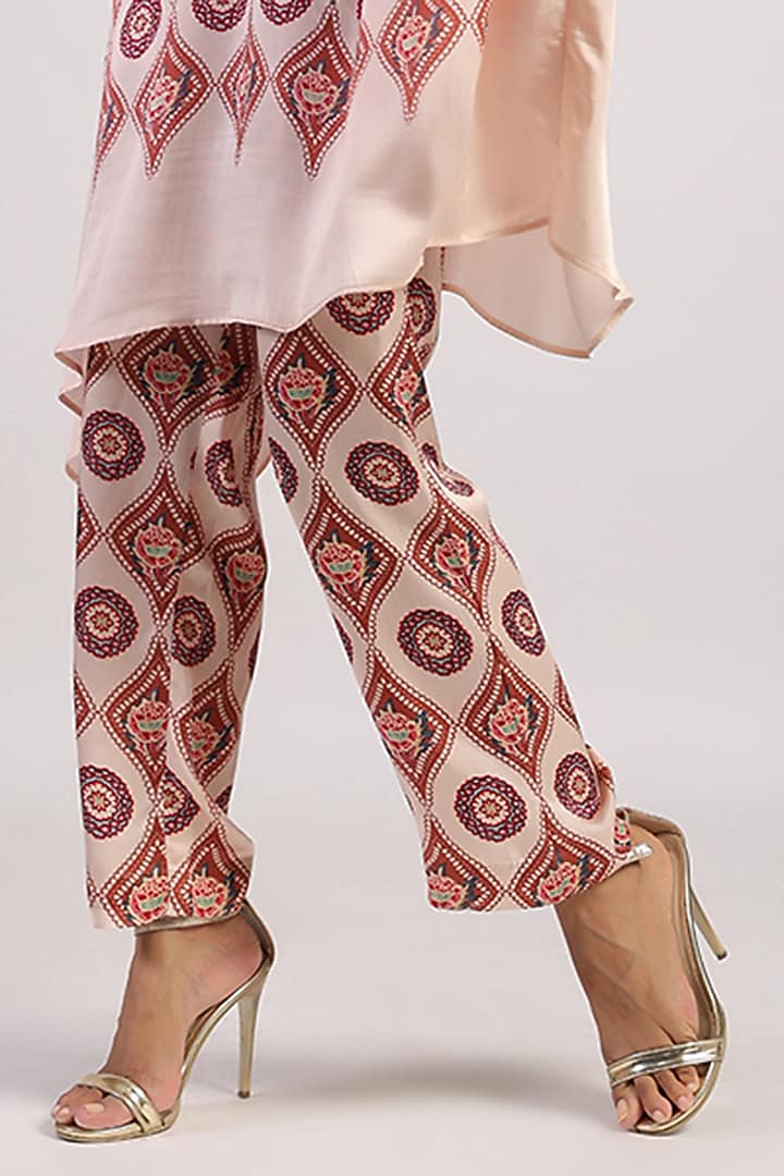 Ivory & Brown Satin Hand Embroidered Draped Poncho Set by Swati Vijaivargie at Pernia's Pop Up Shop